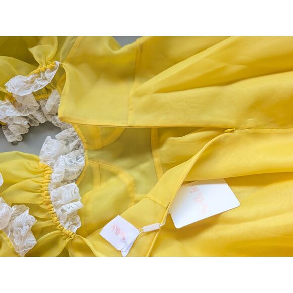 NWT Selkie Sunshine Parliament Puff Sleeve Mini Dress Size Small Yellow #1A503 - Picture 9 of 9